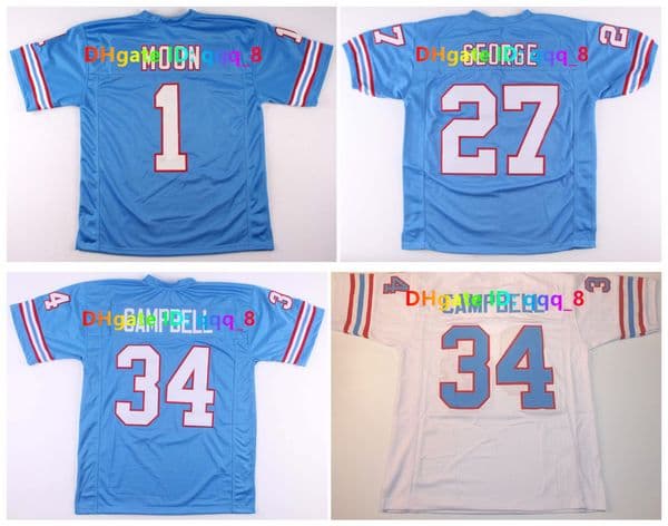 Oilers Warren Moon Houstons Throwback Football Jersey Steve McNair Eddie George Earl Campbell Bruce Matthews Blue White Size S-3XL