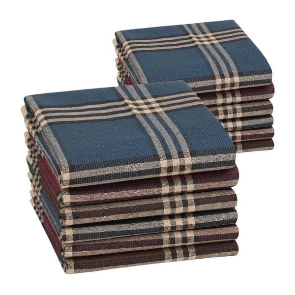 6/12PCs Mens Handkerchief Cotton Square Woven Mixed Tri-Color Classic Vintage Business Checked Dark Multicolor Gentleman Pocket 250407