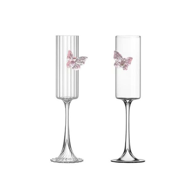 Pink Bow butterfly Champagne Glasses Tall Wine Glasses Sparkling Wine Glasses for Home Dining Table Outdoor Parties Festivals Weddings