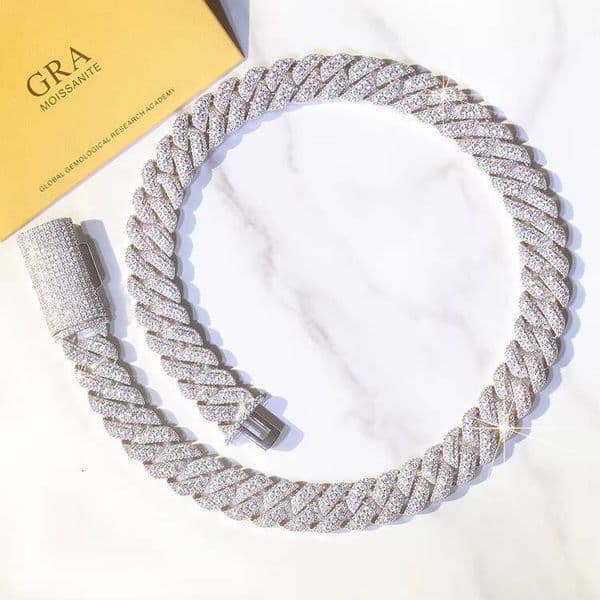 Pass Diamond Test 925 Silver Diamond Cuban Link Chain Necklace Iced Out 15mm Hip Hop VVS Moissanite Cuban Chain for Men