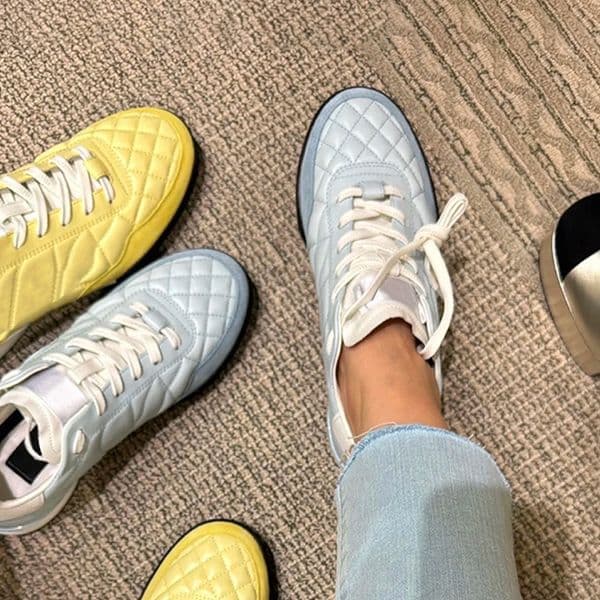 Calfskin Ladies Sneakers Women Casual Trainers Classic Flat Blue White Comfort Walk Shoes With Box 801