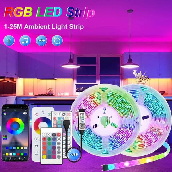 1-25M 5V USB Bluetooth LED Strip Light SMD 5050 RGB Flexible LED Strip APP Control Color Change For TV background Home Decor 251114