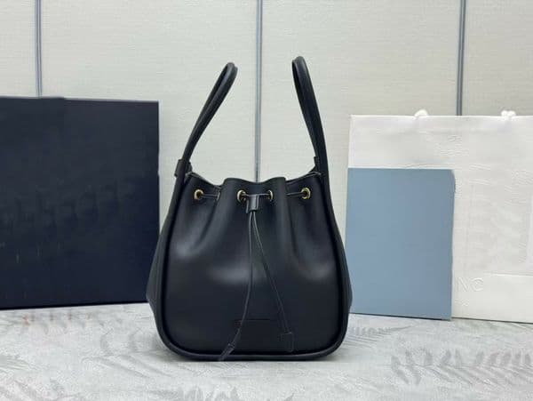 Y2K Style Bucket Bags Top Luxury Genuine Leather Double Handles Handbags Gold-tone Hardware Sequined String Closure Shoulder Bags 12a Quality Designer Drawstring