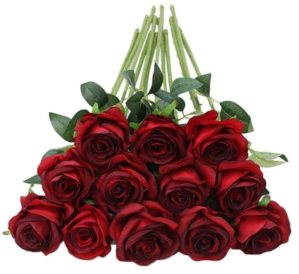 Hzszhome Flowers Flower Branch Artificial Red Roses Realistic Fake Rose for Wedding Home Decor