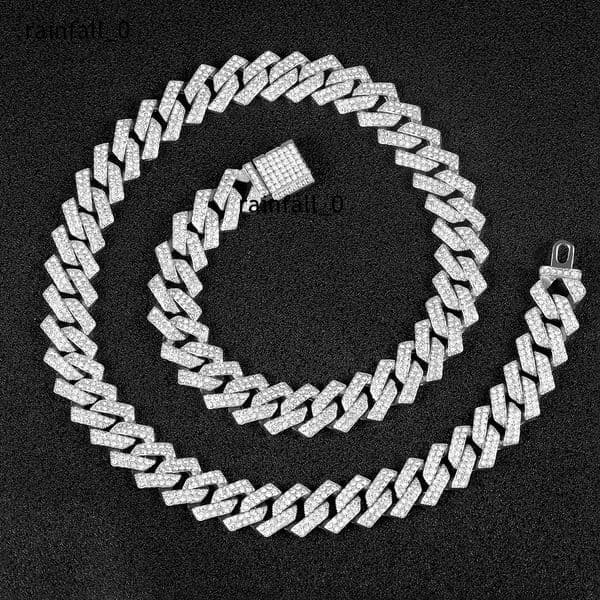 Moissanite Cuban Link Chain 15MM Diamond Gold Plated Alloy Fashion Jewelry Hip Hop Necklace Bracelet for Men