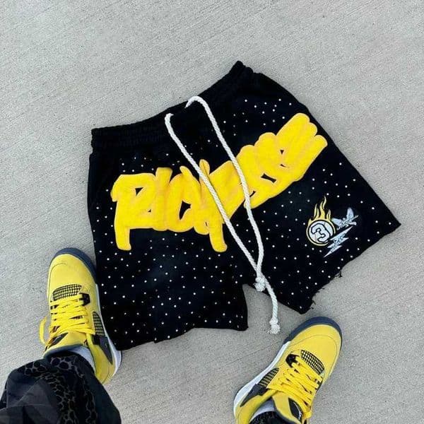 Letter Print Mens Street Fashion Rhinestone Basketball Clothing Loose Casual Sweatpants Shorts for Men Pants Z250513
