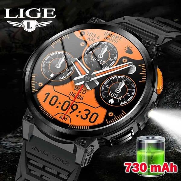 LIGE 185 HD Screen LED Flashlight Smart Watch Men 730mAh Large Battery BT Call Man Bracelet Waterproof Fitness Men SmartwatchM251117