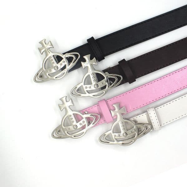 Viennes West Women's Planet Buckle Leather Belt, Multi-Color Designer Waist Belt for Jeans & Dresses