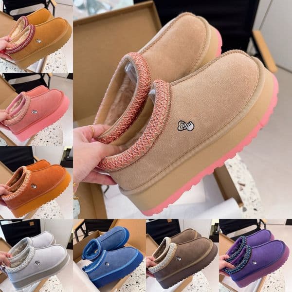 Slippers Women Winter Boots Fur Tazz Slides Sheepskin Chestnut Pink Orange Purple Blue Grey Lady Wool Warm Casual Platform Slip On Thick Bottom Booties Scuffs