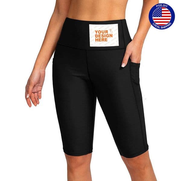 POD.DIY Women's Five-piece Swim Trunks Custom High-waisted Long Swim Trunks Tummy-control Swim Trunks Women's Surfing Trunks With Pockets