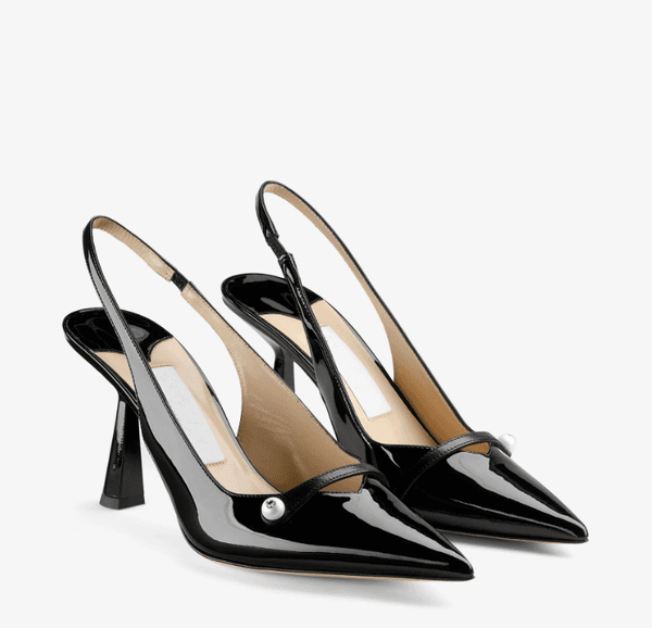 Amita Black Patent Nappa Leather Slingbacks Womens Sandal Wedding Dress High Heels Amita Pointed Crystal-Embellished Satin Pumps Pearls Shoes Z260521