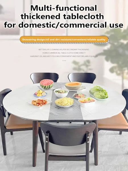 Elastic top disposable tablecloth thickened transparent oil-proof drawstring table cover 250414