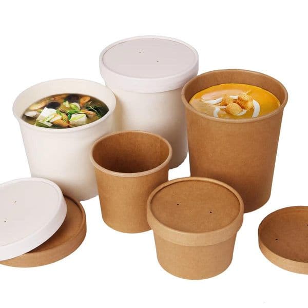 12 OZ Kraft Paper Food Container with Custom Logo Single-Combo Lid for Salad Noodle Craft Use Printed PE Coat