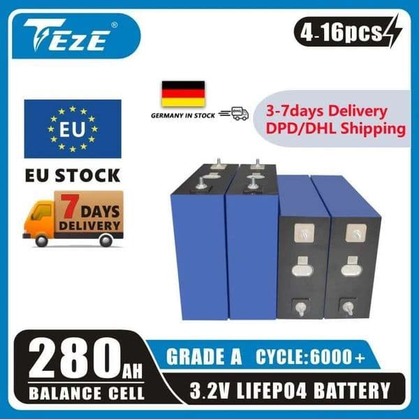 280Ah 314Ah 3.2V Lifepo4 Battery 100% Capacity Rechargeable Cell Grade A 12V Lithium Iron Phospha Shipping From EU Warehouse