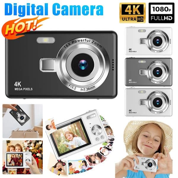 4K HD 1080P Digital Camera 96MP Portable Vlogging Camera 16X Zoom Camcorder Camera 24 Inch IPS Screen for Pography and Video 251114