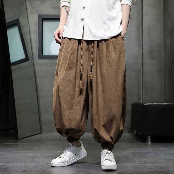 Chinese Style Men Wide Leg Pants Men Elastic Waist Loose Trousers Men Streetwear Casual Joggers Vintage Oversized Long Pants M251117