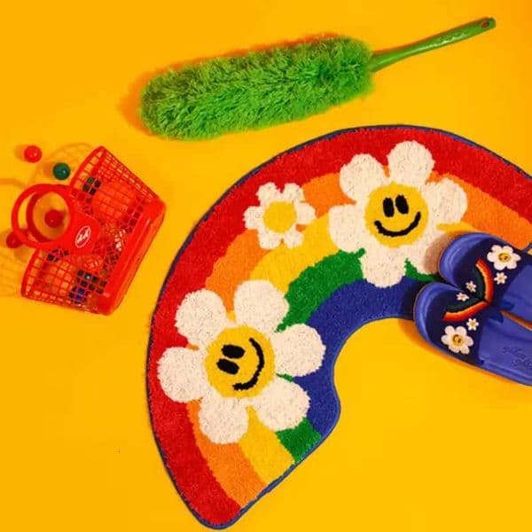 VIKAMA Imitation Cashmere Cartoon Rainbow Flower Carpet Household Door Non-Slip Floor Mat Bathroom Absorbent Floor Mat Y251117