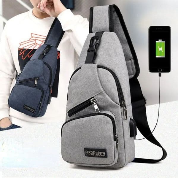 Mens USB Smart Chest Bag Crossbody Backpack Single Shoulder Bag Leisure Canvas Waist Pack 251115