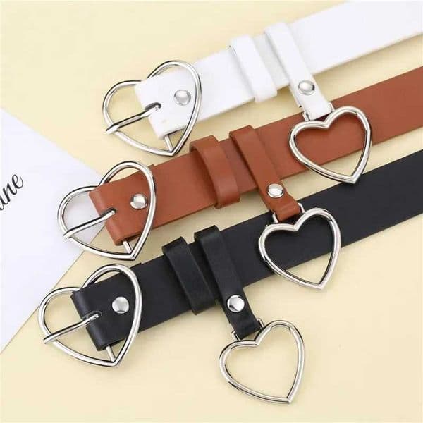Fashion leather strap with metal heart-shaped buckle camel white retro PU belt designer Cinto Feminino womens pants strapXJ250417