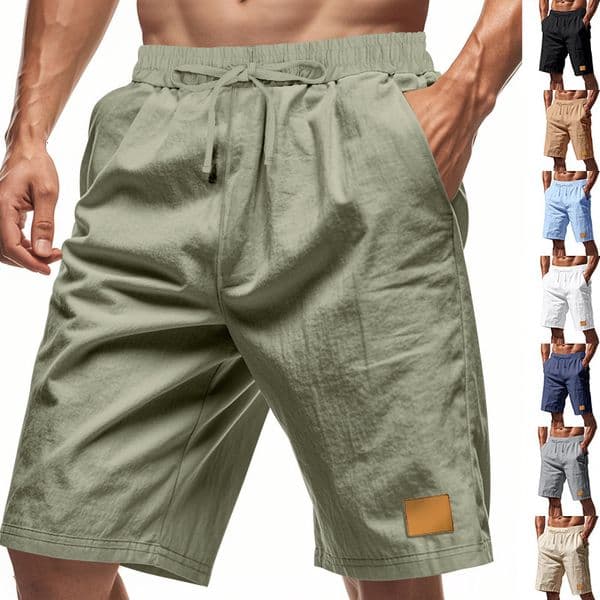American summer linen shorts men, loose breathable beach sports and casual five quarter pants for men