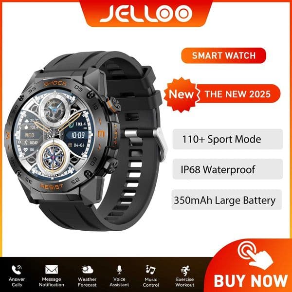 JELLOO Smart Watch 152-Inch Touch Screen Tactical Smartwatch with Text and Call Heart Rate Oxygen and Activity Trackers WatchM251117