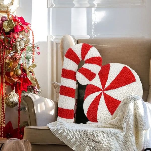 Christmas Candy Pillow Soft and Comfortable Candy Cane Throw Pillow Sofa Bed Decorative Chair Cushion Christmas Gift for Kids 251114