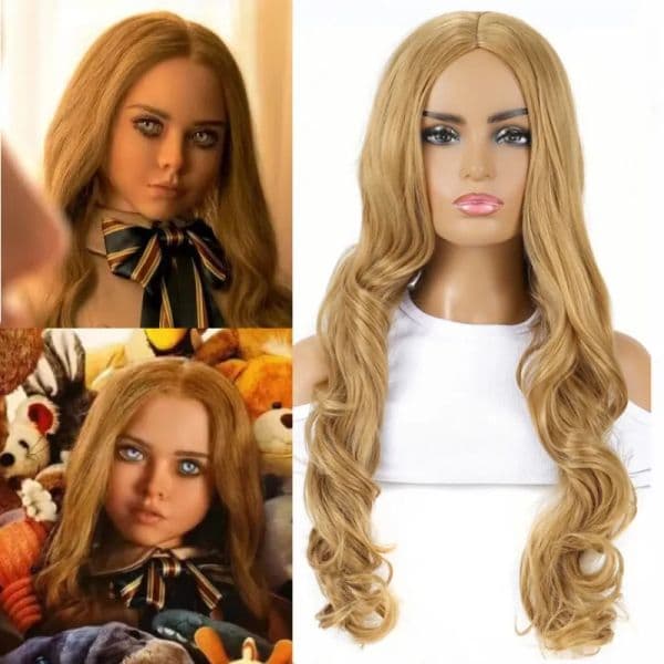 28 inch M3GAN Cosplay Wig Body Wave Deep Blonde Hair American Movie Wig For Woman Long Synthetic Wigs Heat Resistant Used for Daily Party Cosplay Party Props Naturally