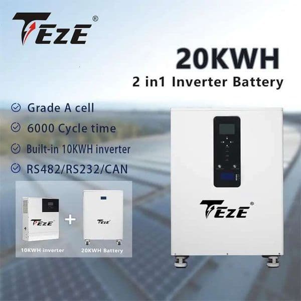 TEZE 51.2V 300AH 400AH 20KW All in One Built-in 10KW InverterBMSMPPT LiFePO4 Battery Pack For Home Energy Storage