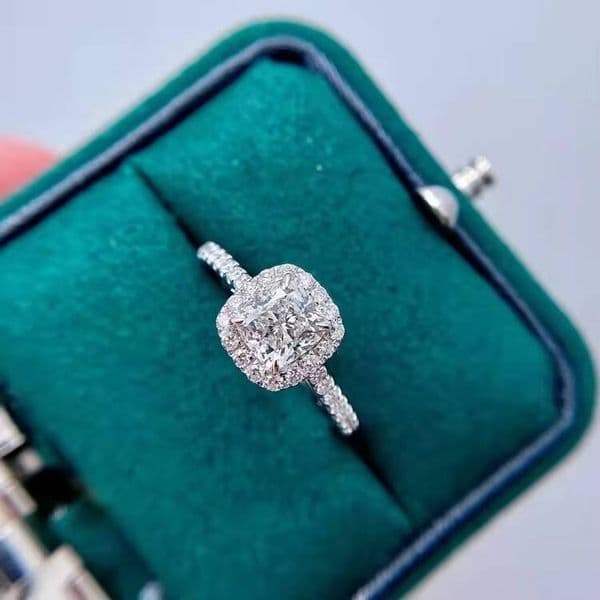 Fine Jewelry Solid 14K White Gold 10CT Cushion Moissanite Diamond with Halo Women Engagement Wedding Rings