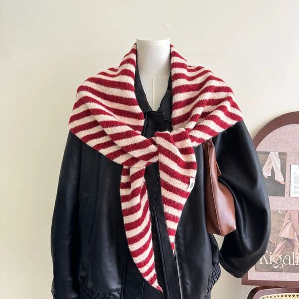 Women Fashion in Triangle Shawl Wool Blend Knitted Striped Scarf Autumn Winter Outer Waistcoat Warm Neck Wraps Big Size 251112