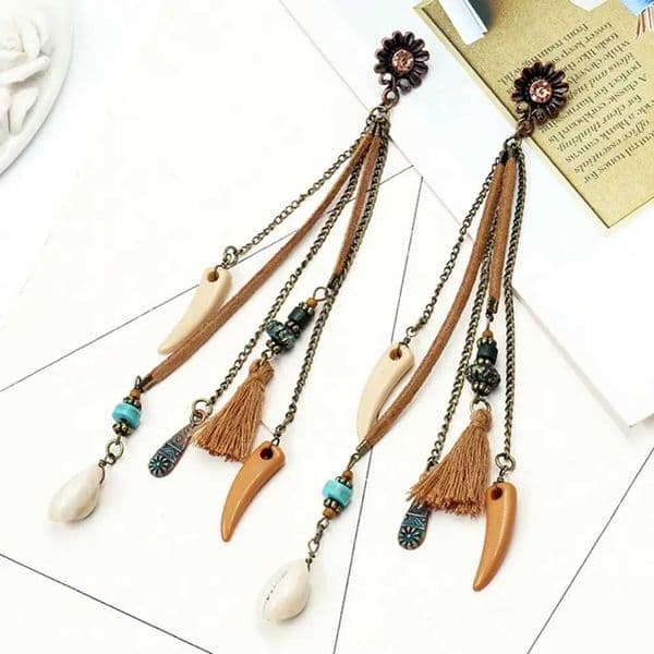 Womens Fashion Bohemian Shell Pendant Earrings Vintage Long Tassel Edge Bohemian Pendant Earrings Morocco Trkiye Earring JewelryXJ250418
