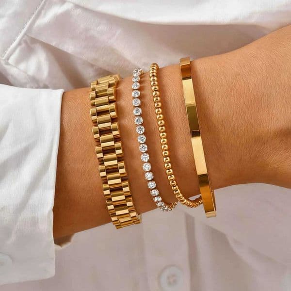 Vintage Stainless Stl Chain Cubic Zircon Bracelet Delicate 18K Gold Plated Open Bangle Fashion Waterproof Jewelry for Women C251118