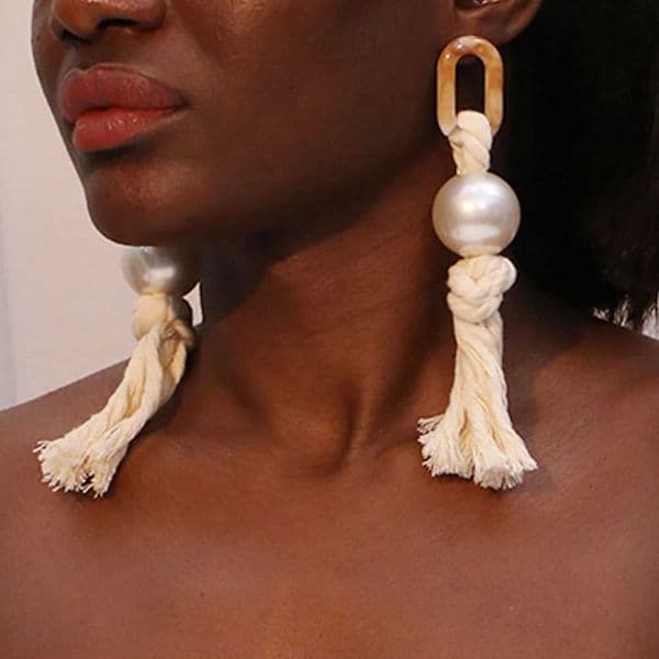 Declaration Long earrings pearls and ropes Exaggerated earrings handmade womens wedding party jewelryXJ250418