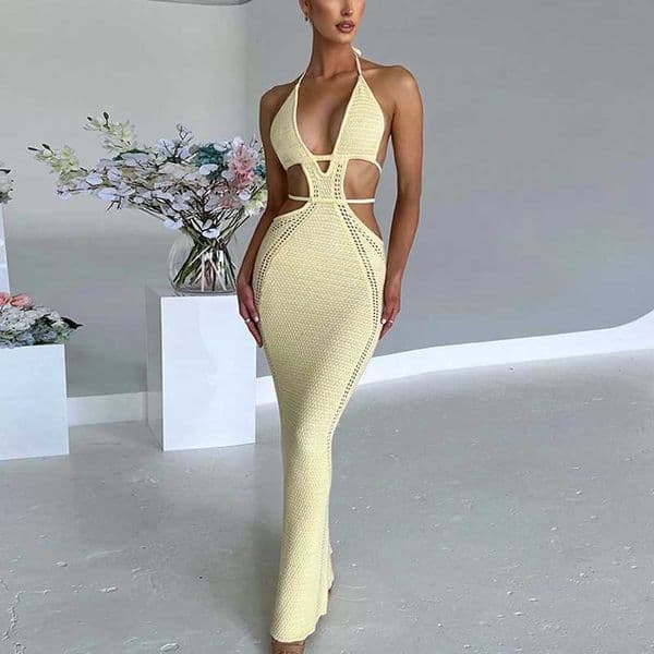 Womens dress with camisole collar ultra-thin dress sleeveless lace top sleeveless cut Bustier knit dress wrapped dress summer beach dressXJ250417