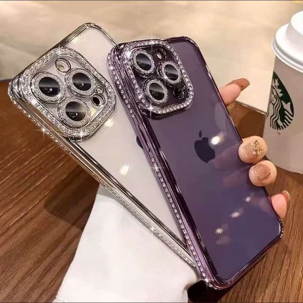 IPhone 16 Pro Plated Edge Sparkling Powder Phone Case Transparent Belt Diamond Apple 15max Soft 6E Protective Cover Suitable