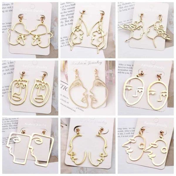 New Fashion Abstract Facial Pendant Earrings Gold Alloy Pendant Womens Earrings Geometric Statement Unusual EarringsXJ250418
