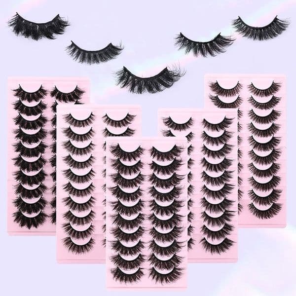 3D Faux Mink Lashes Full Strip Thick Curled False Eyelashes Fluffy Wispy Handmade Reusable Eyelash Extensions Comfortable and Easy to Wear Strip Lash