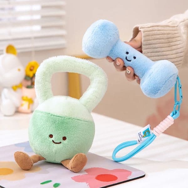 Cartoon Anime Lovely Kettle Bell Dumbbell Plush Doll Creative Fitness Stuffed Dolls Kids Handmade Dolls Backpack Pendant Gifts 250418