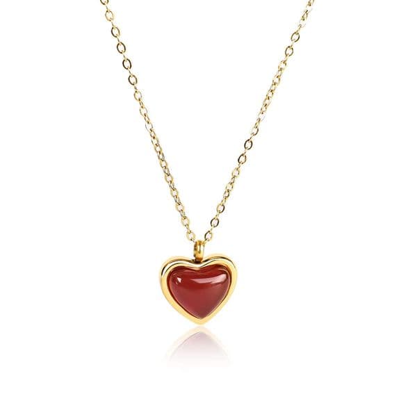 Red heart necklace, young girl, red agate crystal necklace, heart-shaped pendant necklace, as a wedding anniversary, birthday, Valentine's Day gift daughter, female