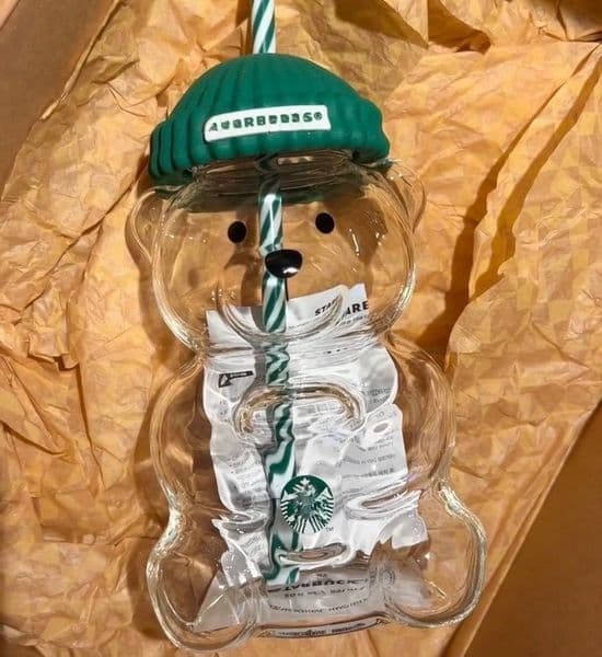 2026 20Oz Bear Tumblers Straw Cute Transparent Glass Cup With Hat perfume cologne Iced Coffee Cold Drink Gift Water Bottle Free Shipping Shipping