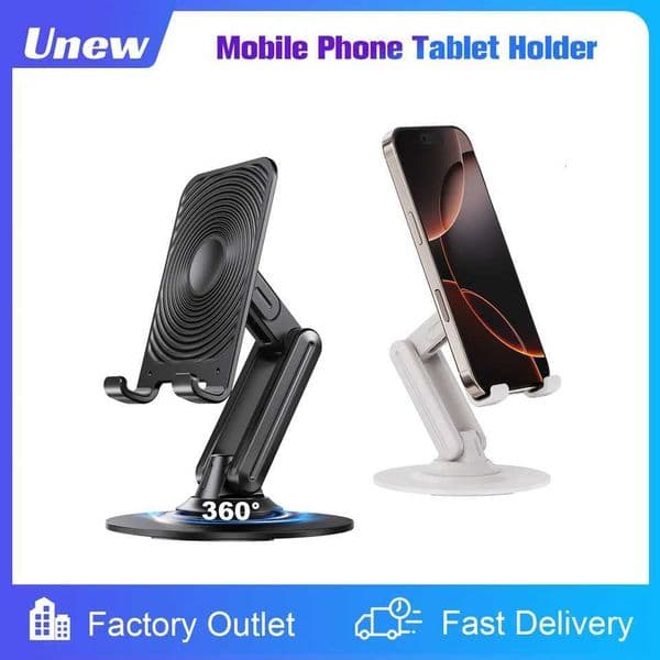 360 Rotating Foldable Desk Phone Holder - Adjustable Universal for iPhones iPads All Mobiles - Ideal for Home OfficeM251118