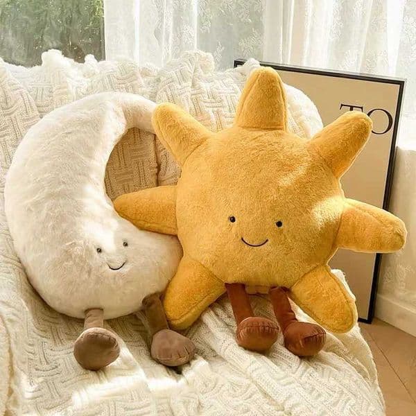 High Quality Smile Face Moon Yellow Sun Plushie Cushion Stuffed Cute Weather Plush Toy for Kid Bedroom Decor Sofa Throw Pillow Z251118