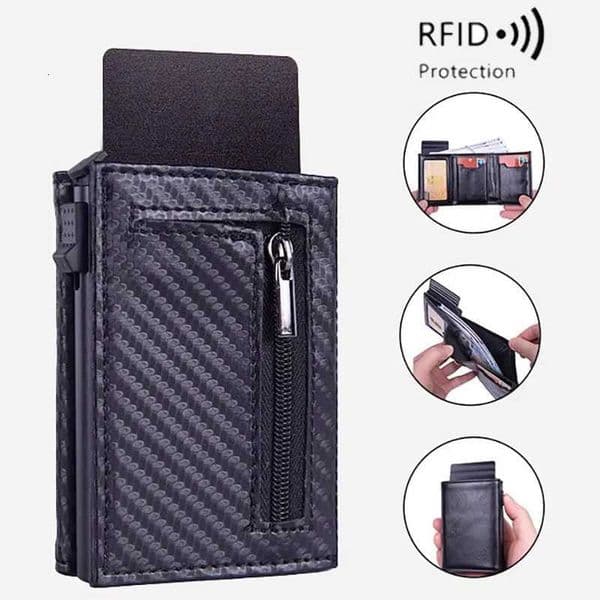 Mens Automatic Pop-up Card Wallet Carbon Fiber Aluminum Build Anti-Theft RFID Credit Card Clip High Quality Card Holder WalletT251118