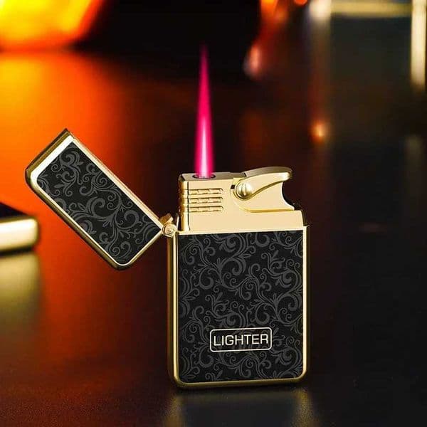 2024 Metal Embossed Red Jet Flame Lamp Inflatable Butane Gas Windproof Strong Gas Turbine Torch Cigar Unique Mens Gift W250418