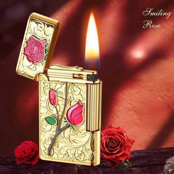 Embossed rose side slider grinding wheel Kerosene lamp open flame metal personalized fashion and exquisite gift W250418