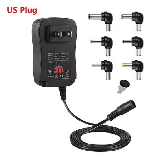 30W 3V 4.5V 5V 6V 7.5V 9V 12V 2A/2.5A AC/DC Adapter US/EU/UK/AU Adjustable Power Adapters USB Universal Charger Switch Power Supply