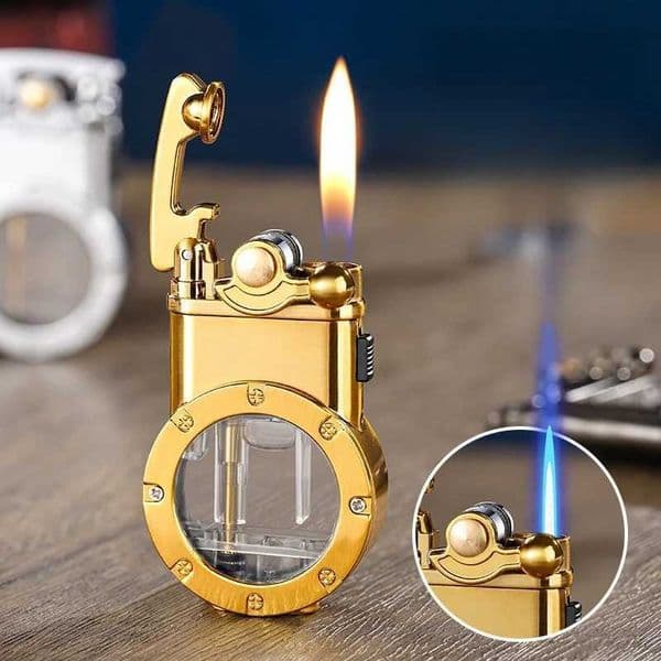 Creative rocker arm dual flame butane gas lamp metal visible gas window jet flame switch open flame cigar lamp W250418