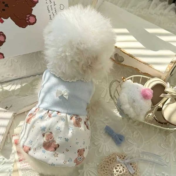 Pet Autumn/Winter Bear Lace Splicing Bottom Shirt Teddy Pet Cat Tank Top Skirt Puppy Clothes Dog Dresses for Small Dogs C251118
