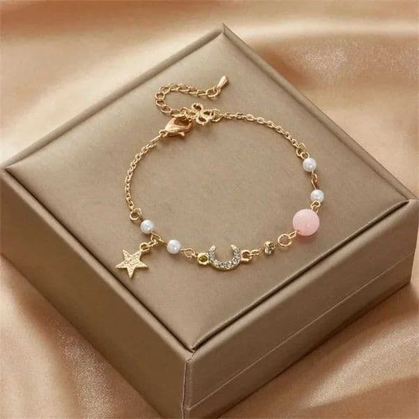 Fashion Women Stainless Steel Star Moon Pearl Simple Crystal Zircon Bracelet Pendant Jewelry Girl Party GiftXJ251118