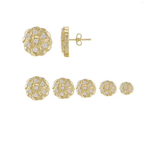Stud Earrings Hip Hop Style Round Nugget 8mm-16mm Diamond Crystal CZ Cubic 14K Gold Plated For Men And Women USA Street Culture